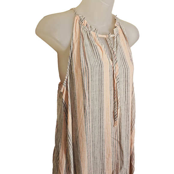 Nine West Linen Tiered Peasant Maxi Dress Halter Striped Cottage Coastal Chic S - Picture 6 of 16